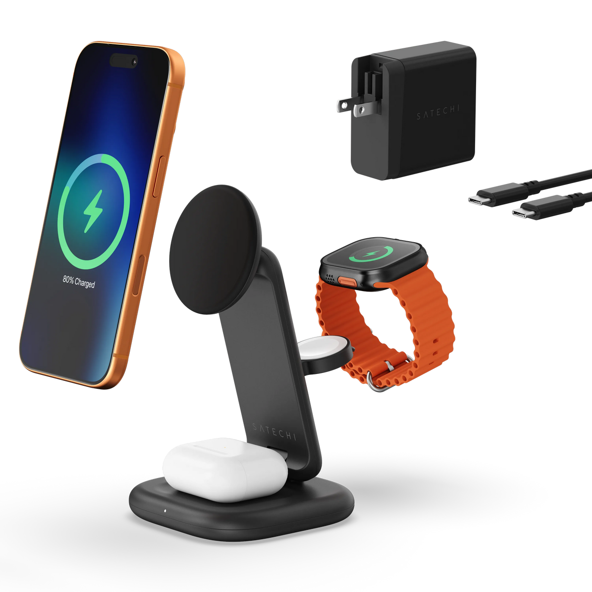 3-in-1 Foldable Wireless Charging Stand with Qi2 25W Satechi Space