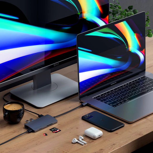 Type-C Multi-Port Adapter 4K with Ethernet V2 display screen of MacBook onto an external monitor and transferring files from flash drives and SD cards onto MacBook.
