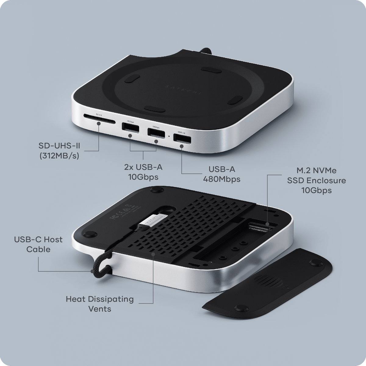 Mac Mini M4 Stand & Hub with SSD Enclosure Satechi Silver