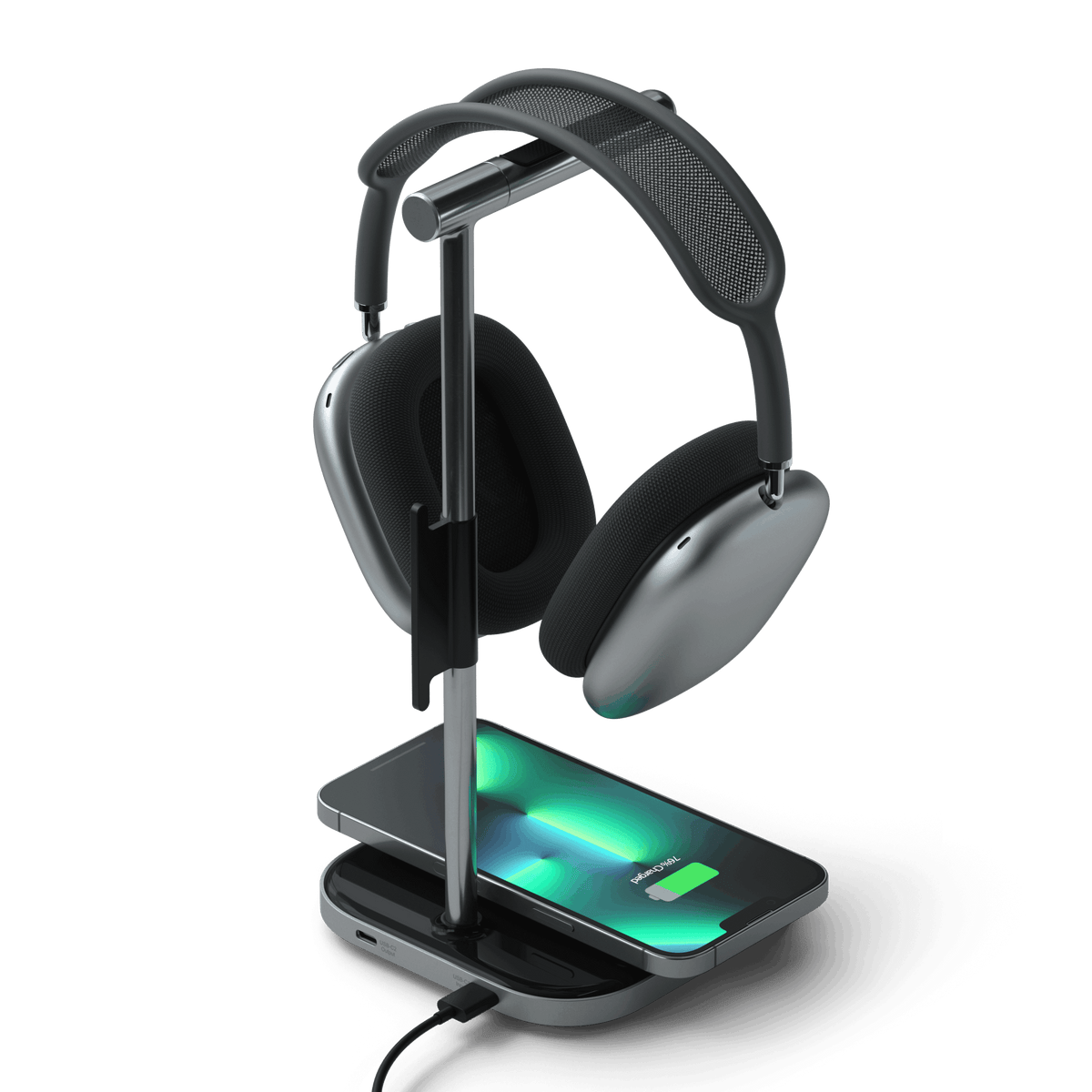 Satechi 2 in 1 wireless headphones stand with wireless charger charging iPhone