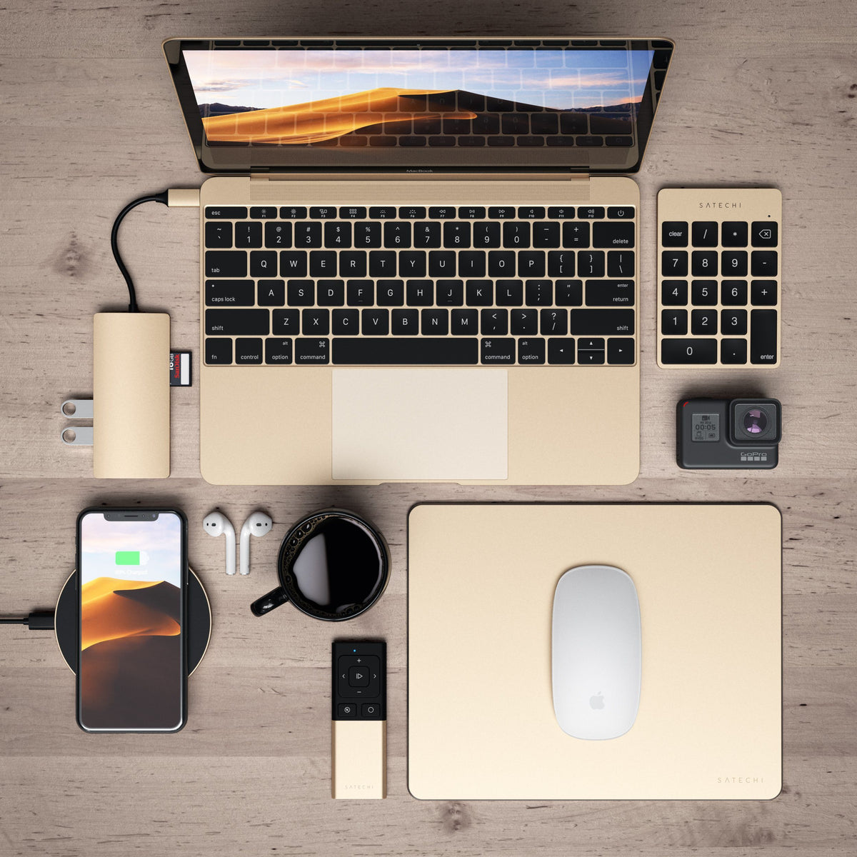 Aluminum Slim Rechargeable Bluetooth Keypad Satechi gold