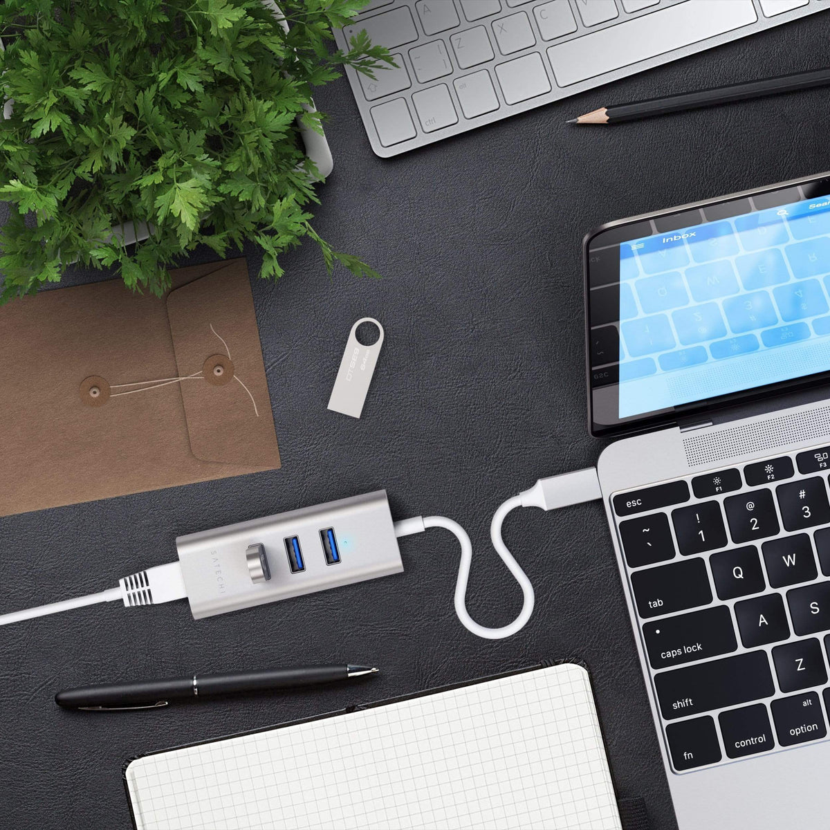 Type-C 2-in-1 USB 3.0 Aluminum 3 Port Hub and Ethernet Port USB-C Satechi