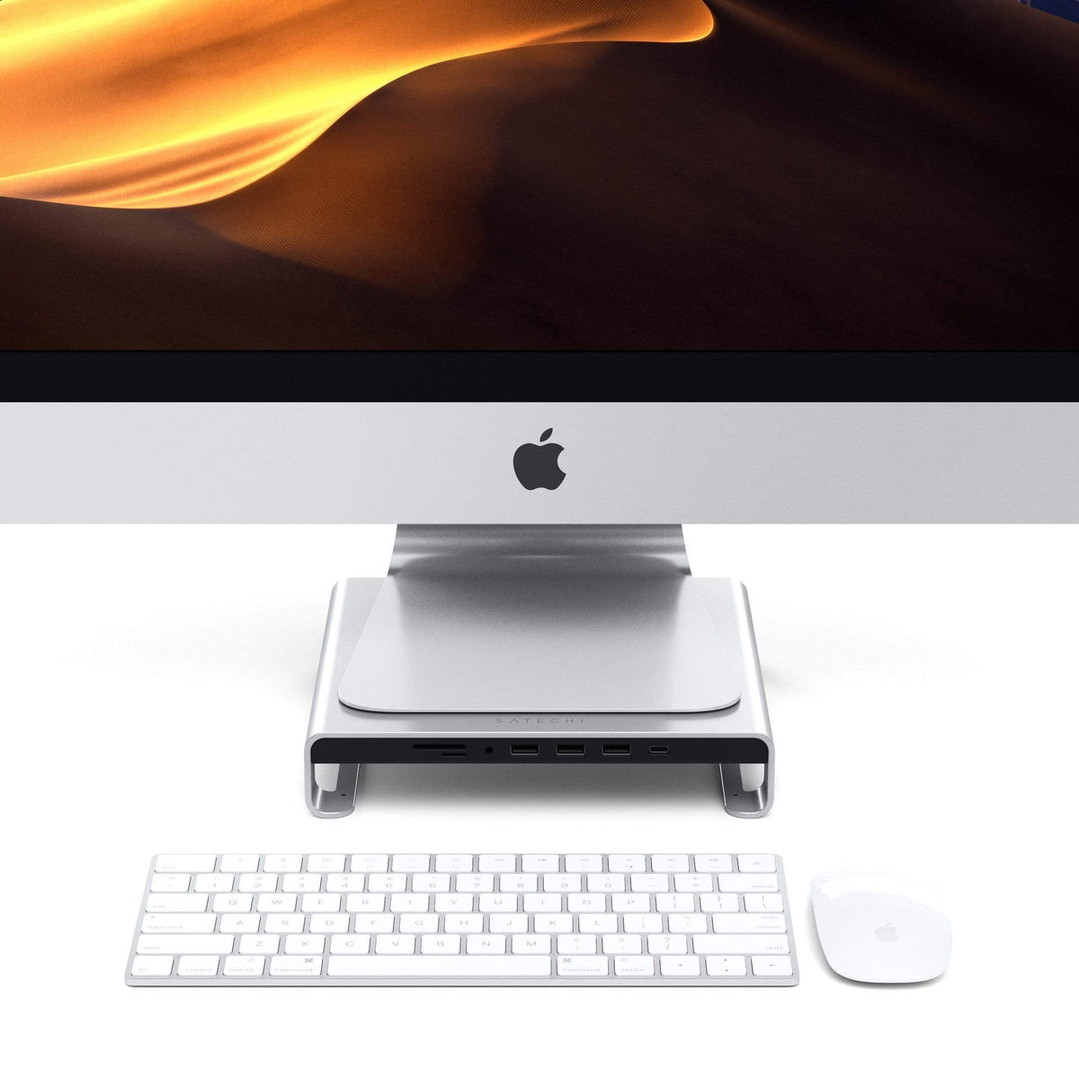 Type-C Aluminum Monitor Stand Hub for iMac USB-C Satechi Silver